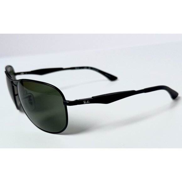 Ray-Ban RB3519 Aviator Black Frame Sunglasses 59mm Green Polarized G-15 Lenses - Picture 6 of 8